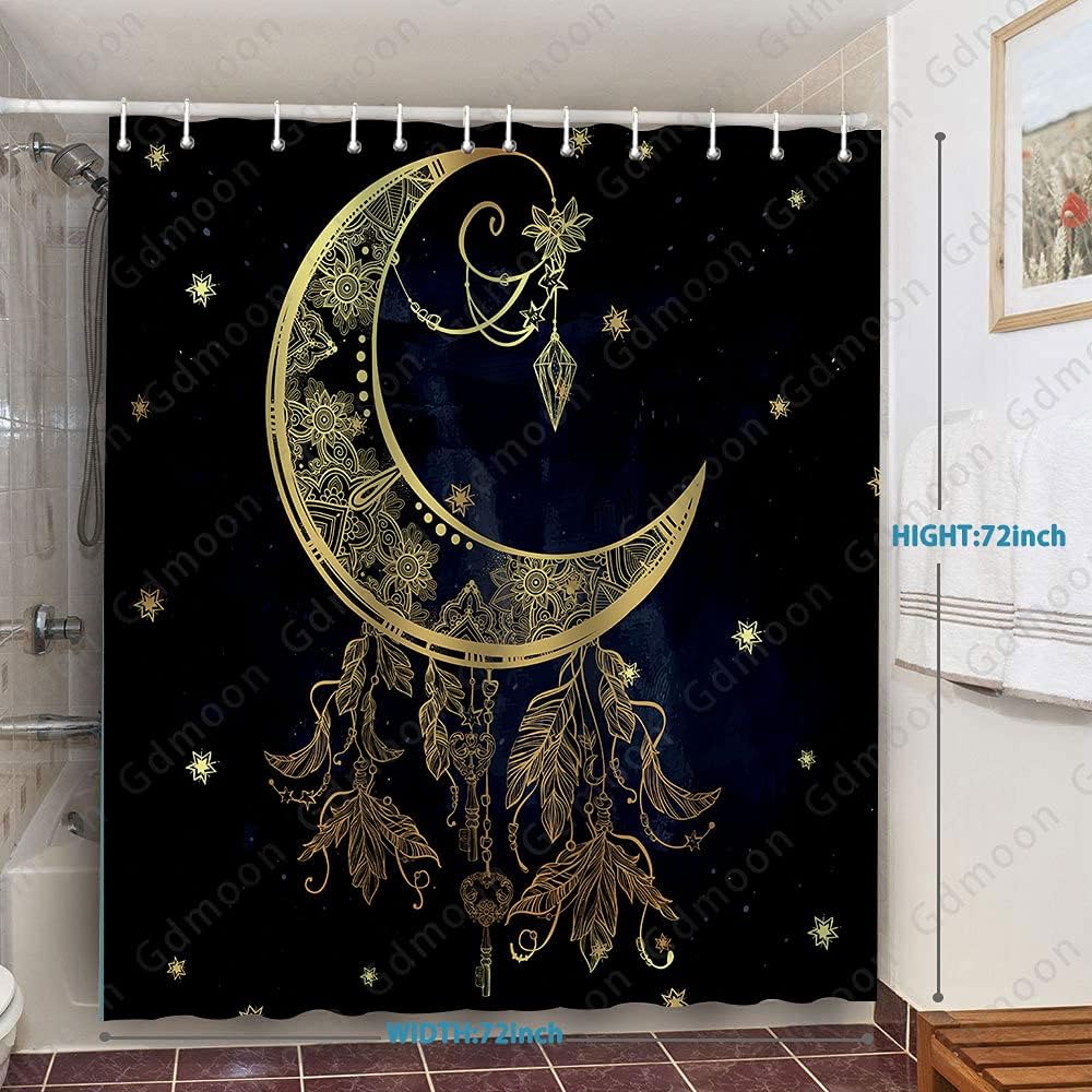 Boho Moon Shower Curtain Set With Mandala Celestial Star Galaxy Starry Sky Tarot Dreamcatcher For Bathroom Decor