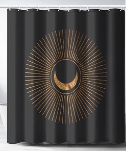 Boho Moon Star Black and White Mandala Celestial Shower Curtain for Bathroom Decor