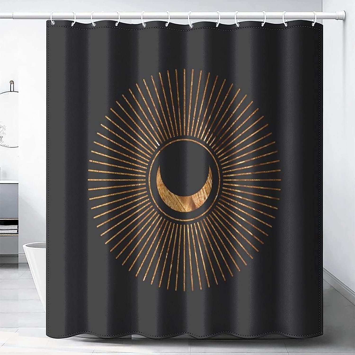 Boho Moon Star Black and White Mandala Celestial Shower Curtain for Bathroom Decor