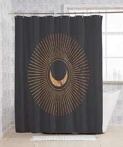 Boho Moon Star Black and White Mandala Celestial Shower Curtain for Bathroom Decor