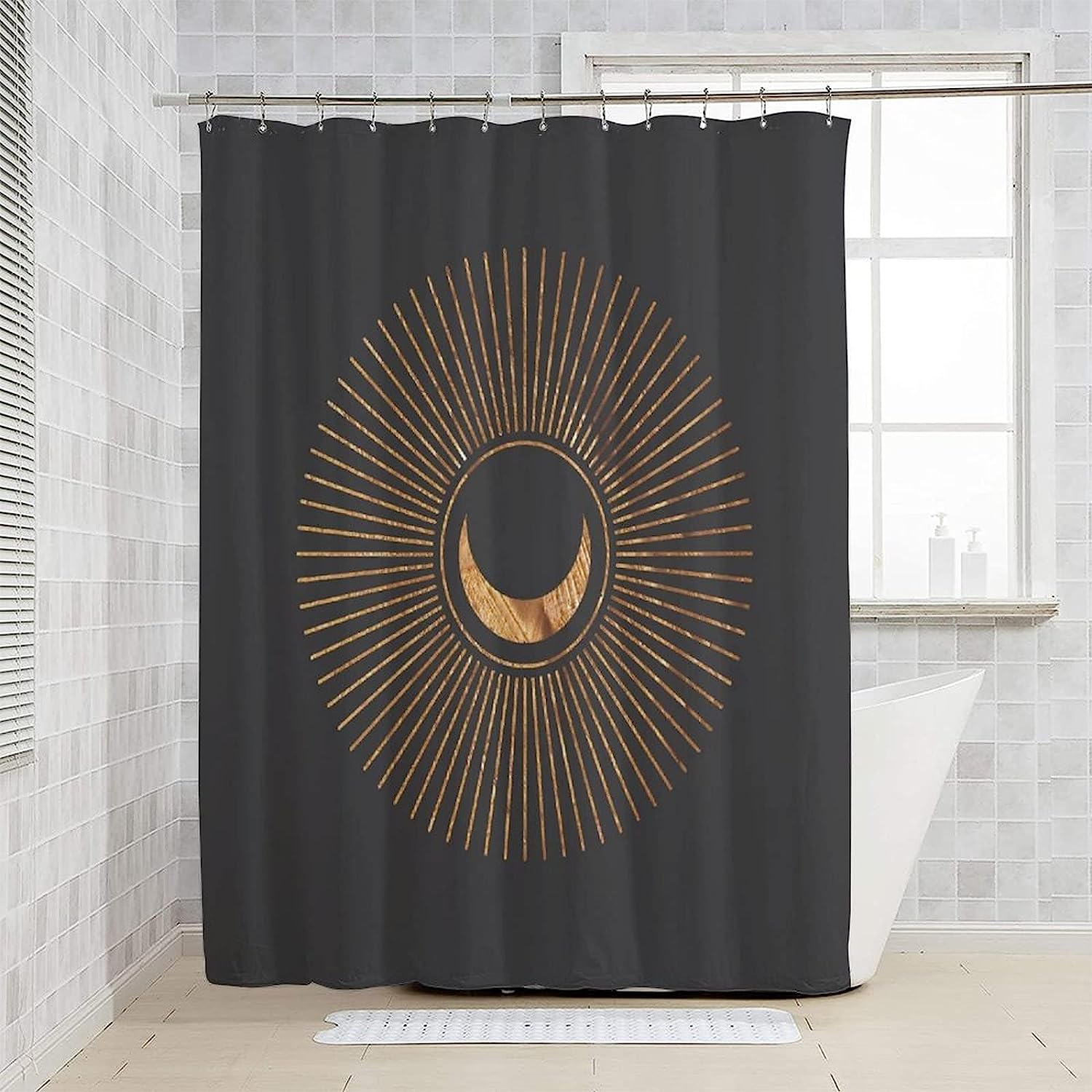 Boho Moon Star Black and White Mandala Celestial Shower Curtain for Bathroom Decor