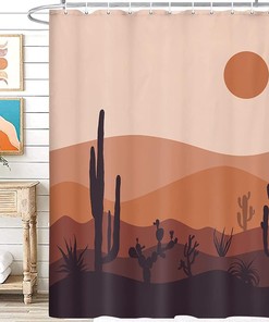 Boho Mountain Cactus Mid Century Modern Shower Curtain with Abstract Design for a Bohemian Bathroom Look