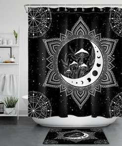 Boho Mushroom And Moon Phase Shower Curtain For Bathroom