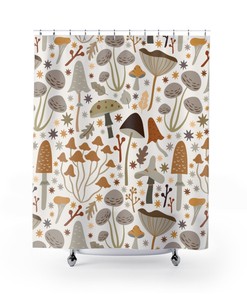 Boho Mushroom Retro Shower Curtain - Abstract Grey Beige Nature Boho Curtain Bathroom Decor