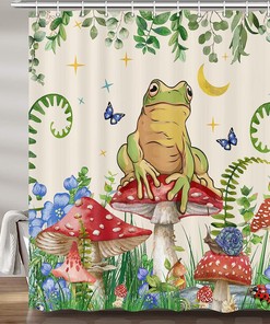 Boho Mushroom Shower Curtain, Botanical Restroom Bathroom Decor