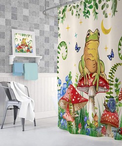 Boho Mushroom Shower Curtain, Botanical Restroom Bathroom Decor