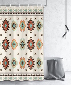 Boho Navajo Geometric Print Shower Curtain for Southwest Bathroom Decor