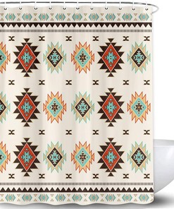 Boho Navajo Geometric Print Shower Curtain for Southwest Bathroom Decor