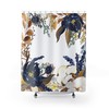 Boho Navy Floral Watercolor Shower Curtain with Brown, Yellow Leaves and Green Accents
