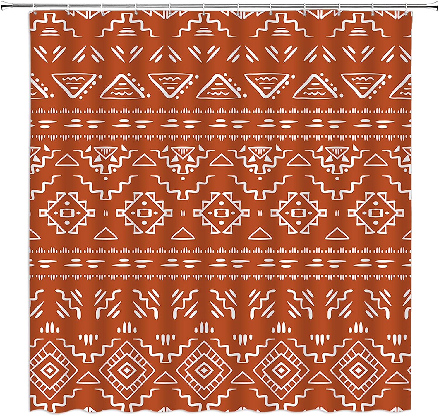 Boho Orange Geometric Shower Curtain For Modern Farmhouse Bathroom - Image 2