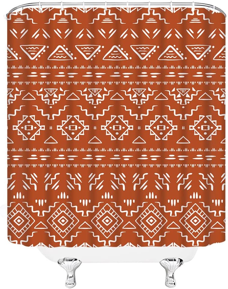 Boho Orange Geometric Shower Curtain For Modern Farmhouse Bathroom - Image 3