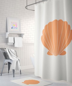 Boho Orange Shell Waterproof Fabric Shower Curtain