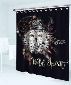 Boho Owl Dreamcatcher Shower Curtain with Wildlife Feathers Dreamcatcher Theme for Indian Tribal Bathroom Decor