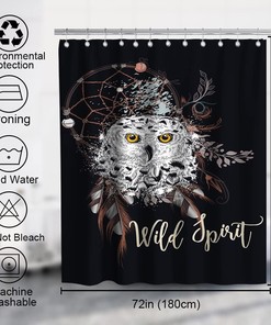 Boho Owl Dreamcatcher Shower Curtain with Wildlife Feathers Dreamcatcher Theme for Indian Tribal Bathroom Decor
