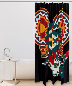 Boho Painted Elephant Head Shower Curtain, Geometric Bathroom Decor