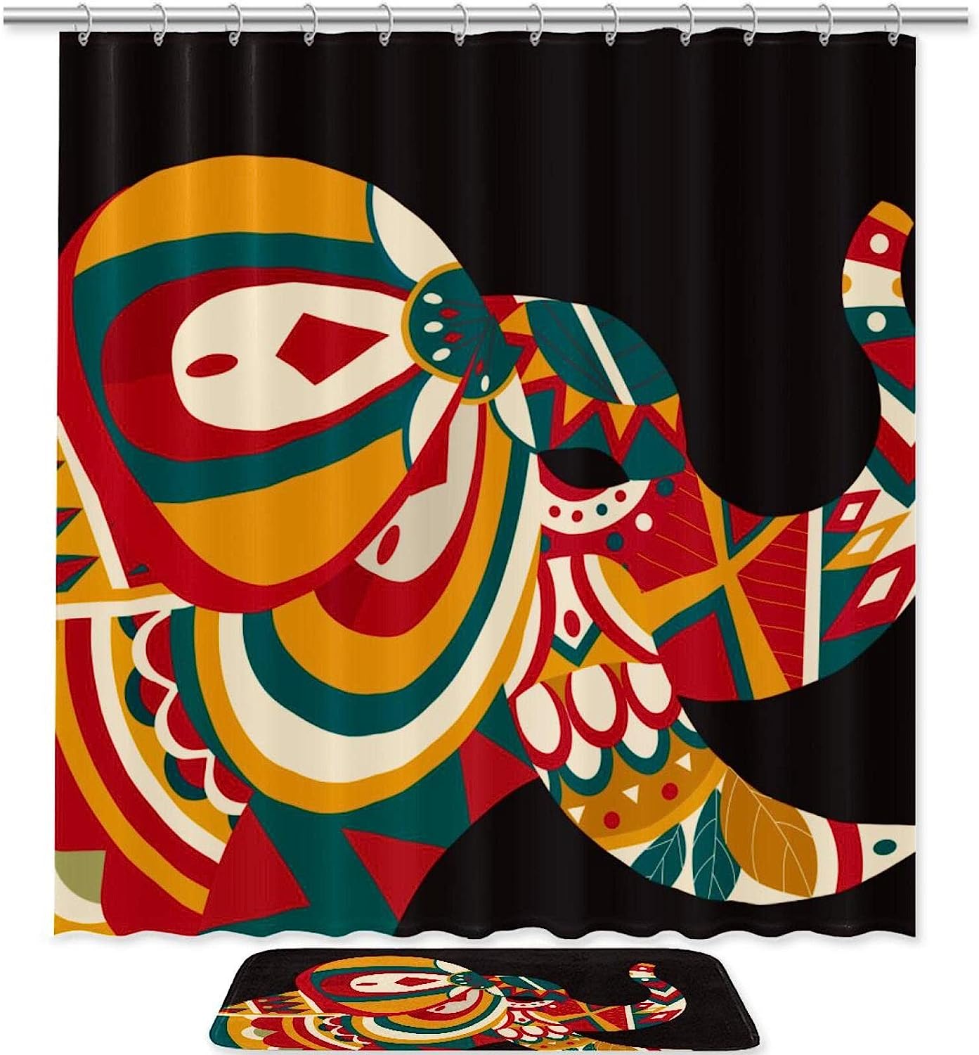Boho Painted Elephant Shower Curtain For Exotic Bathroom Decor