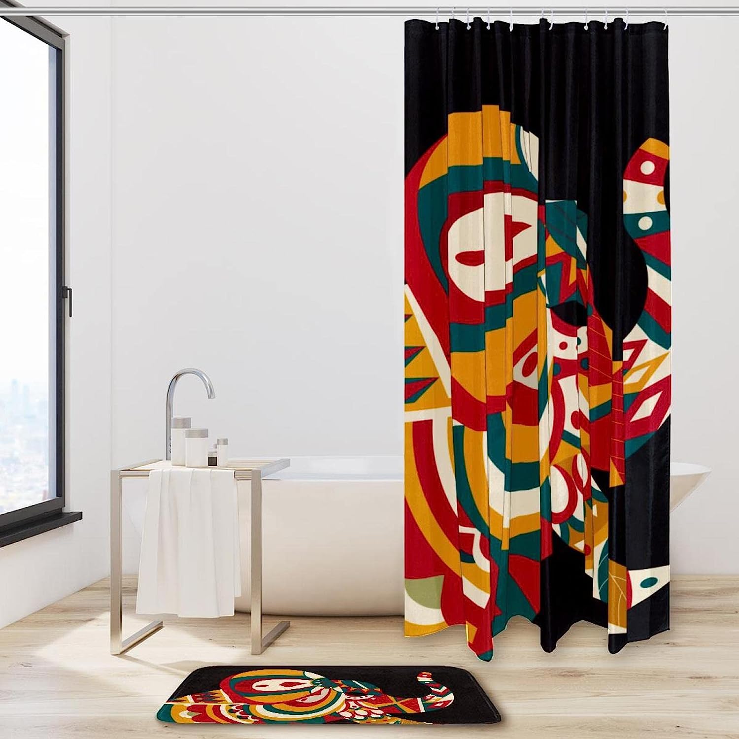 Boho Painted Elephant Shower Curtain For Exotic Bathroom Decor - Image 2