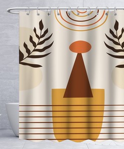 Boho Palm Leaf Mid Century Shower Curtain with Abstract Geometric Leaves Plant Design for a Tropical Bathroom Dcor