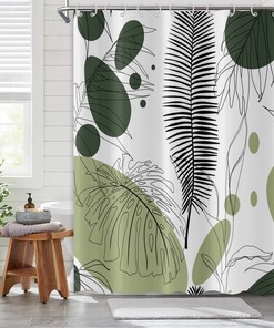 Boho Palm Leaf Minimalist Green Abstract Leaves Shower Curtain