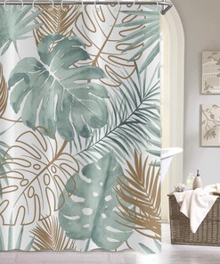 Boho Palm Leaf Watercolor Plant Green Leaves Shower Curtain