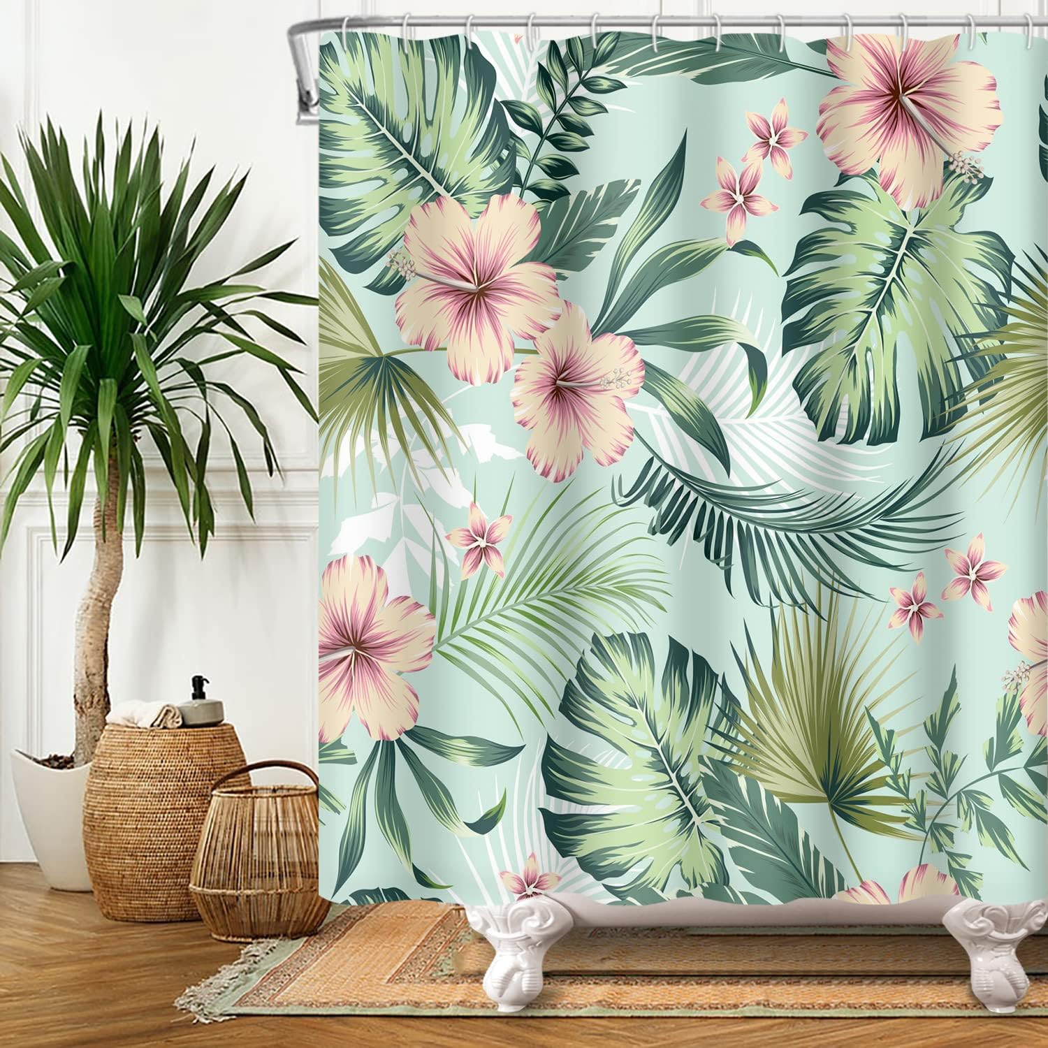 Boho Palm Print Shower Curtain for a Chic and Tropical Vibe