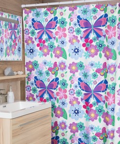 Boho Patchwork Butterflies And Flowers Shower Curtain For Bathroom Decor