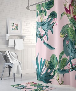 Boho Pink Leaf Jungle Shower Curtain for Artistic Bathroom Decor
