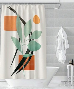 Boho Plant Print Waterproof Shower Curtain For Botanical Bathroom
