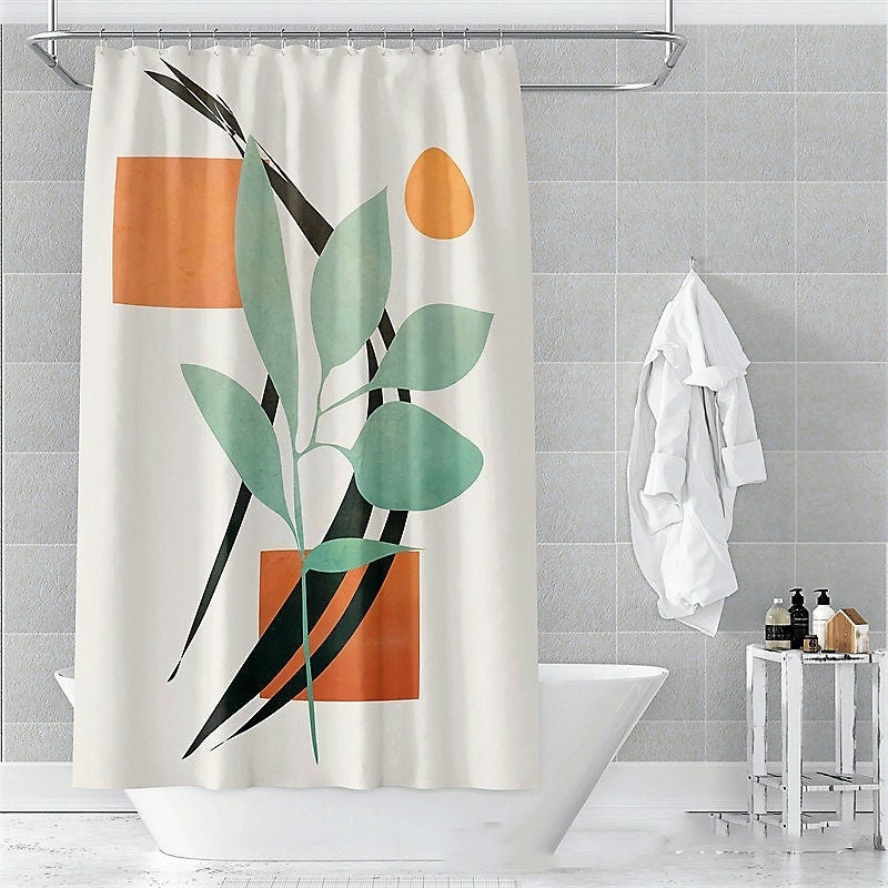 Boho Plant Print Waterproof Shower Curtain For Botanical Bathroom
