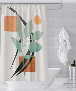 Boho Plant Print Waterproof Shower Curtain For Botanical Bathroom