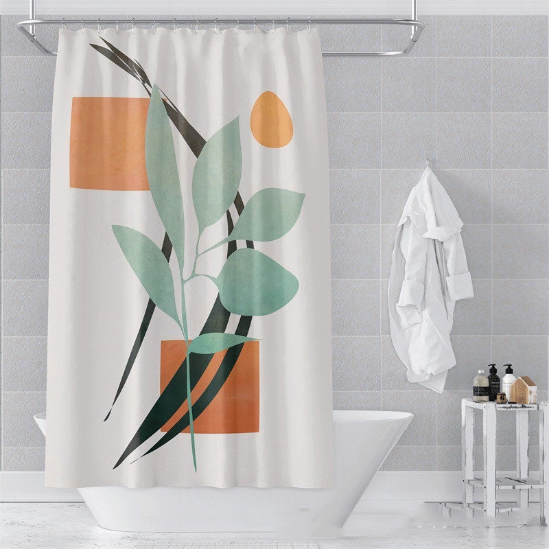 Boho Plant Print Waterproof Shower Curtain For Botanical Bathroom