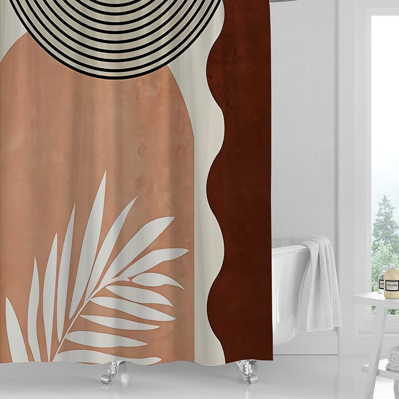 Boho Plant Print Waterproof Shower Curtain For Green Bathroom