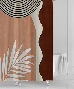 Boho Plant Print Waterproof Shower Curtain For Green Bathroom