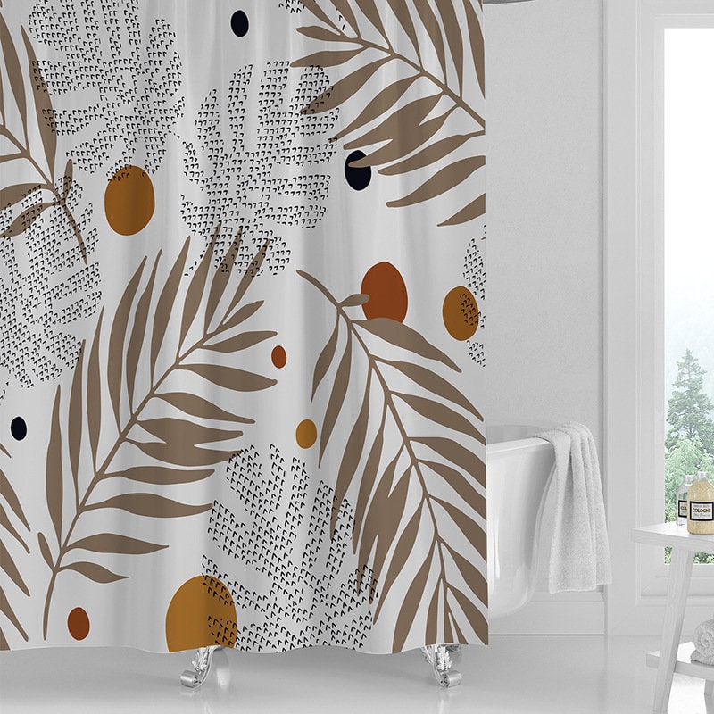 Boho Plant Print Waterproof Shower Curtain For Nature Lover Bathroom