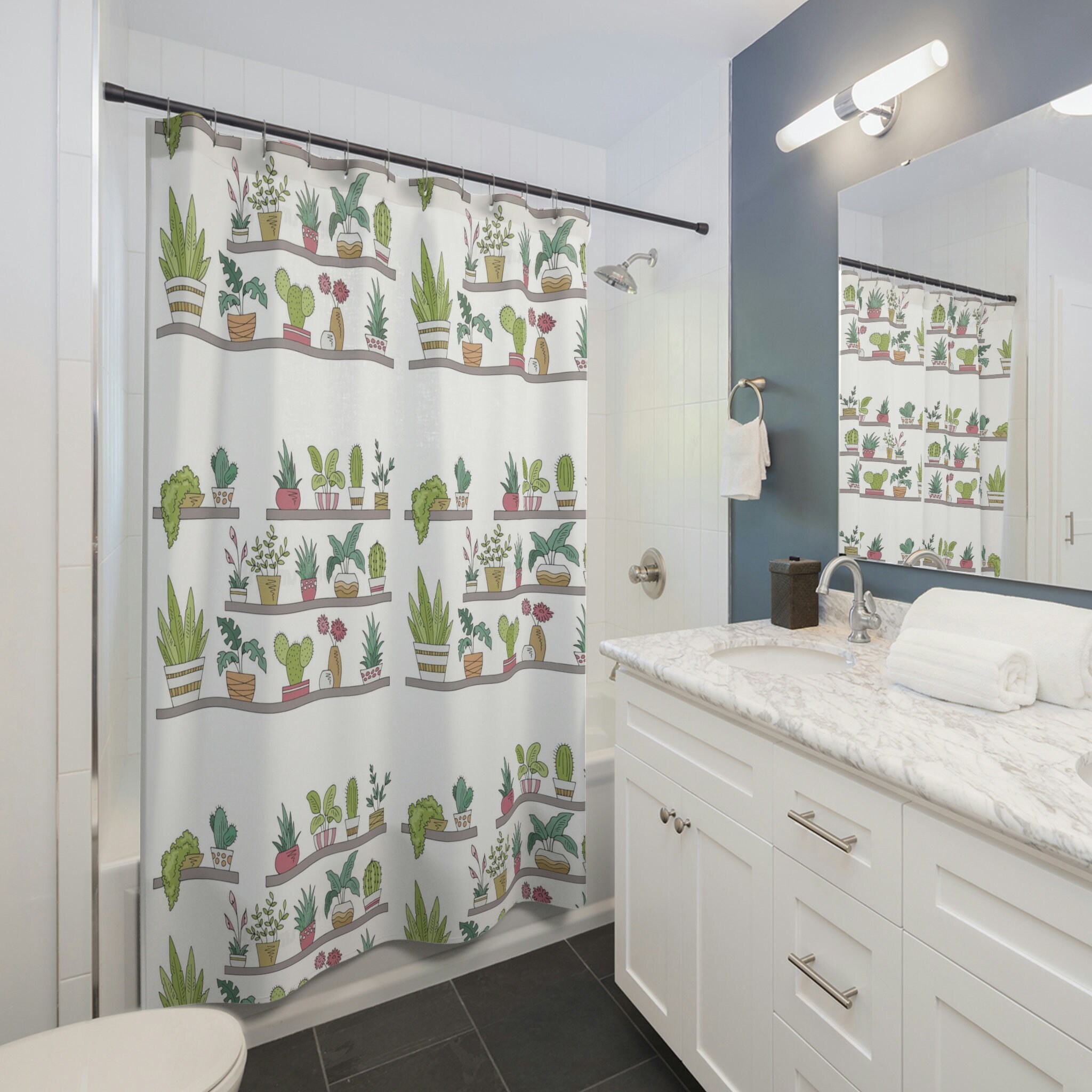 Boho Plant Shelf Shower Curtain, Cactus Lover Bathroom Decor - Image 2
