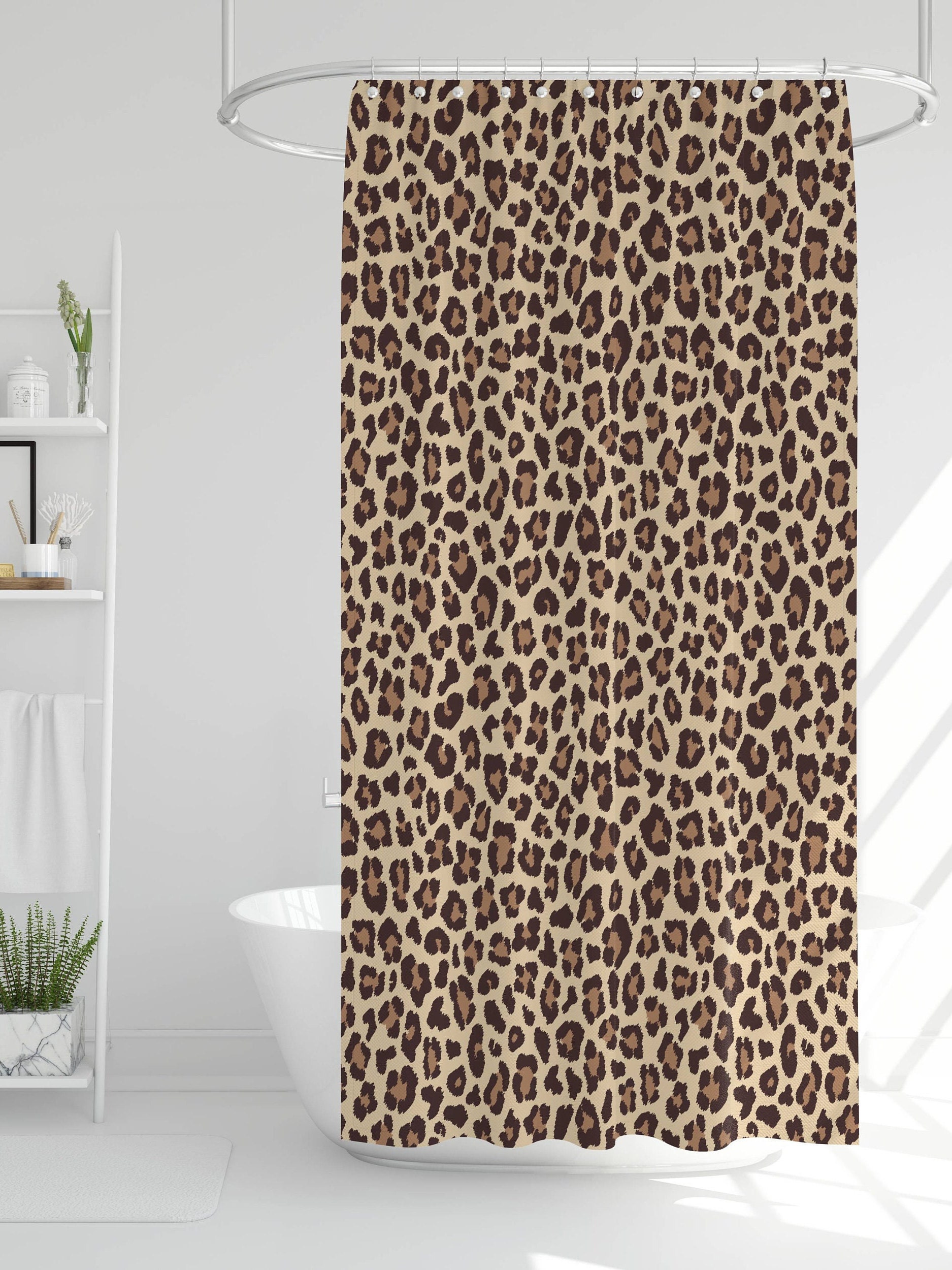 Boho Safari Theme Leopard Print Shower Curtain for Unique & Elegant Bathroom Decor