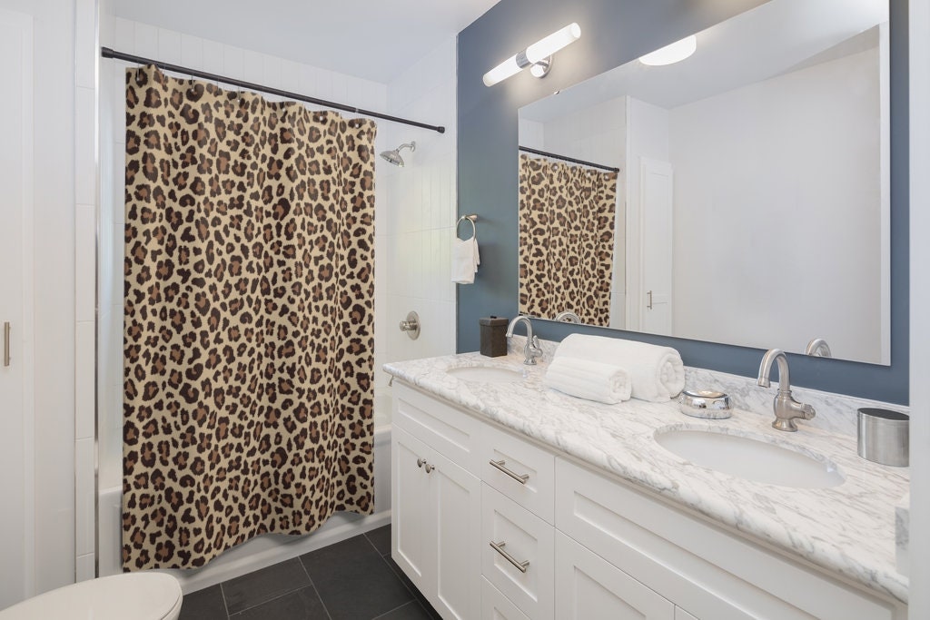 Boho Safari Theme Leopard Print Shower Curtain for Unique & Elegant Bathroom Decor