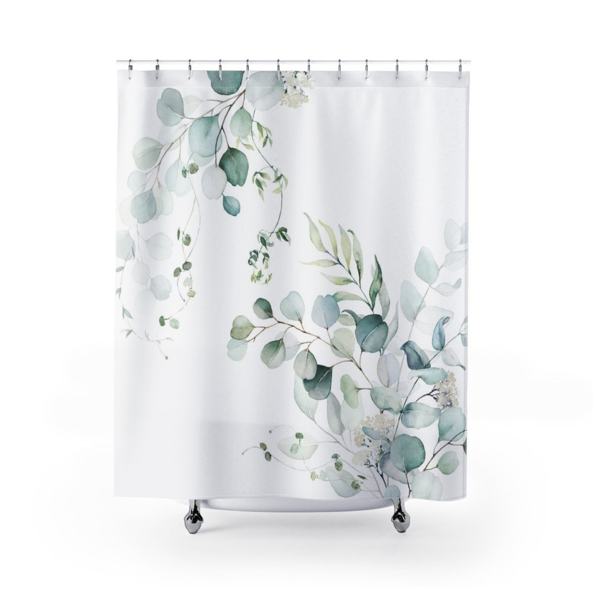 Boho Shower Curtain And Yellow Green White Floral Hand Towel Set For Botanical Bathroom Decor - Image 2