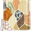 Boho Shower Curtain - Vintage Leopard Tiger Plants And Geometric Leaves - Waterproof Bath Fabric
