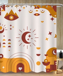 Boho Shower Curtain With Stars, Moon, And Abstract Line Mountain Print For A Contemporary Touch In Your Bathroom