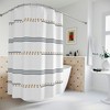 Boho Shower Curtain with Mudcloth Print in Navy Stripes and Beige Dots for a Chic Look