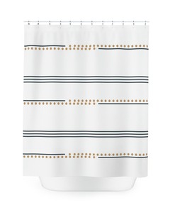 Boho Shower Curtain with Mudcloth Print in Navy Stripes and Beige Dots for a Chic Look