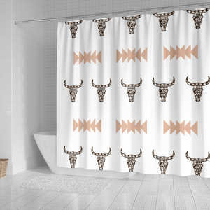 Boho Skull Shower Curtain With Southwest Feathers, Steer Skull And Animal Nature Print, Bathroom Decor - Image 2