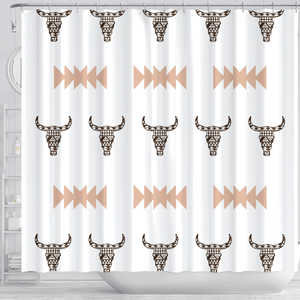 Boho Skull Shower Curtain With Southwest Feathers, Steer Skull And Animal Nature Print, Bathroom Decor - Image 3