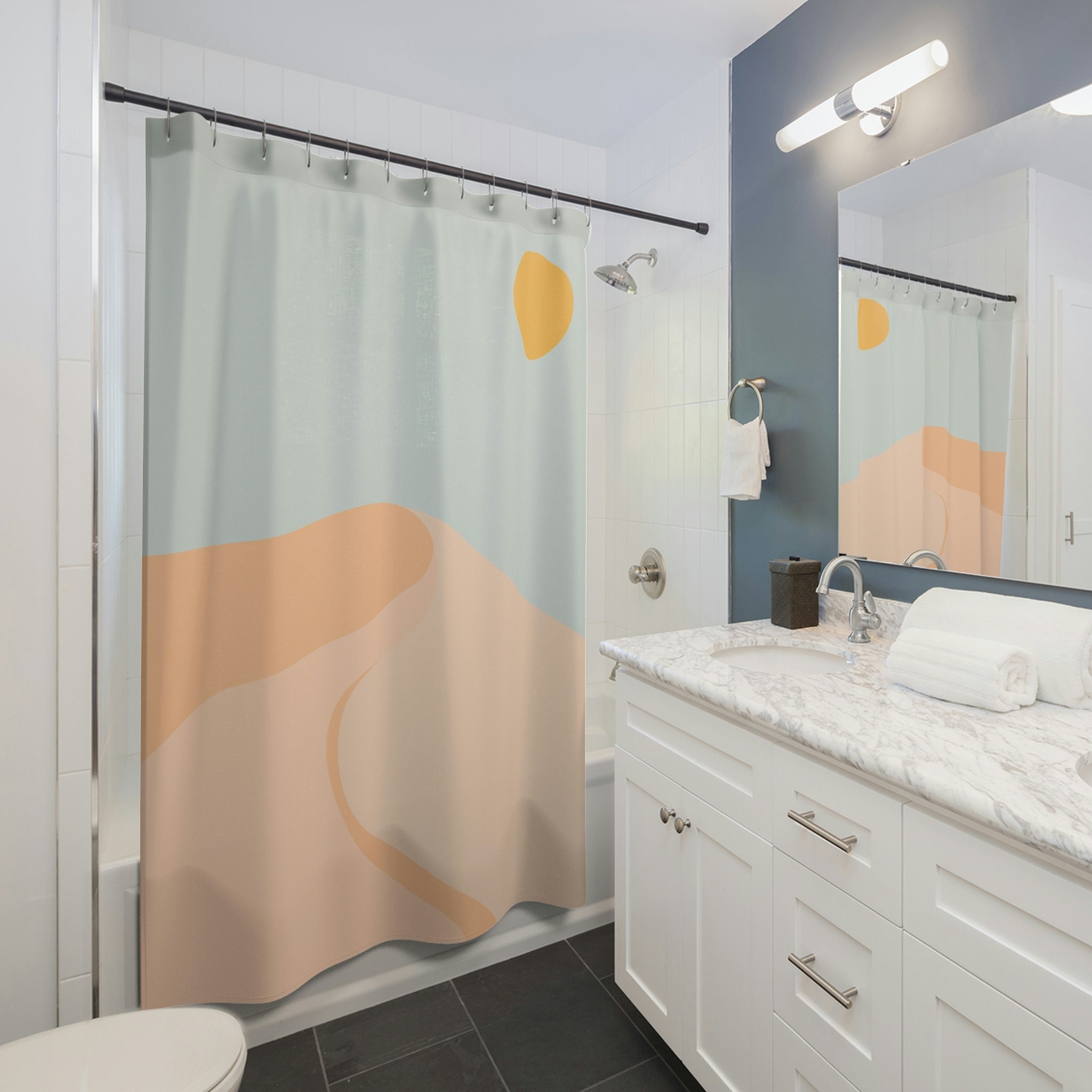 Boho Southwest Design Sun Sand Hill Shower Curtain for a Coastal Bathroom Decor