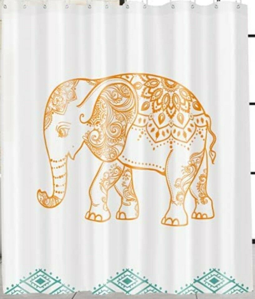 Boho Style Elephant Print Shower Curtain For Bathroom Decor