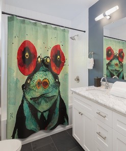 Boho Style Frog Shower Curtain With Sage Green Girly Bathroom Decor - A Unique And Cool Addition To Your Bathroom