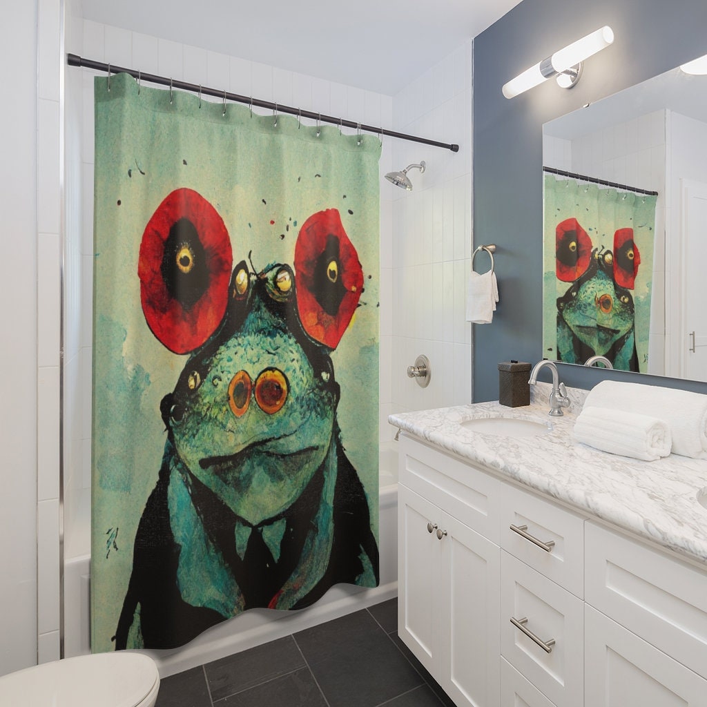 Boho Style Frog Shower Curtain With Sage Green Girly Bathroom Decor - A Unique And Cool Addition To Your Bathroom
