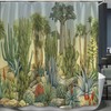 Boho Style Watercolor Cactus Shower Curtain With Feathers For An Artistic Touch