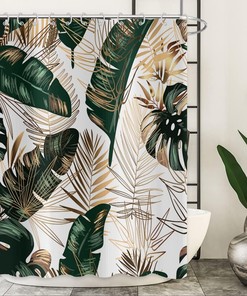Boho Summer Plant Palm Leaf Green Tropical Leaves Shower Curtain
